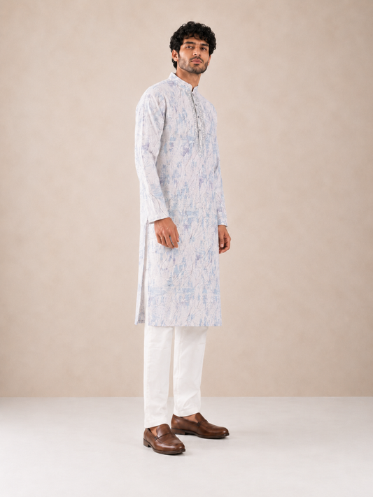 Men's Dusty Blue & White Vintage Crush Classic Kurta Pyjama Set
