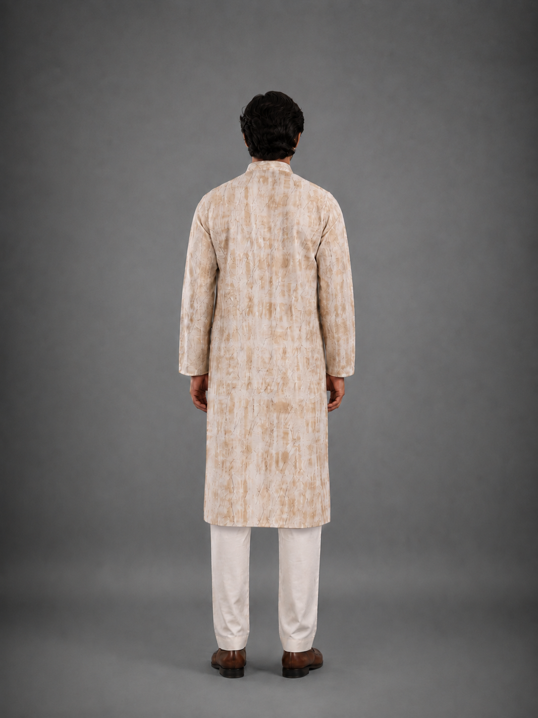 Men's Cream Beige Vintage Crush Classic Kurta Pyjama Set