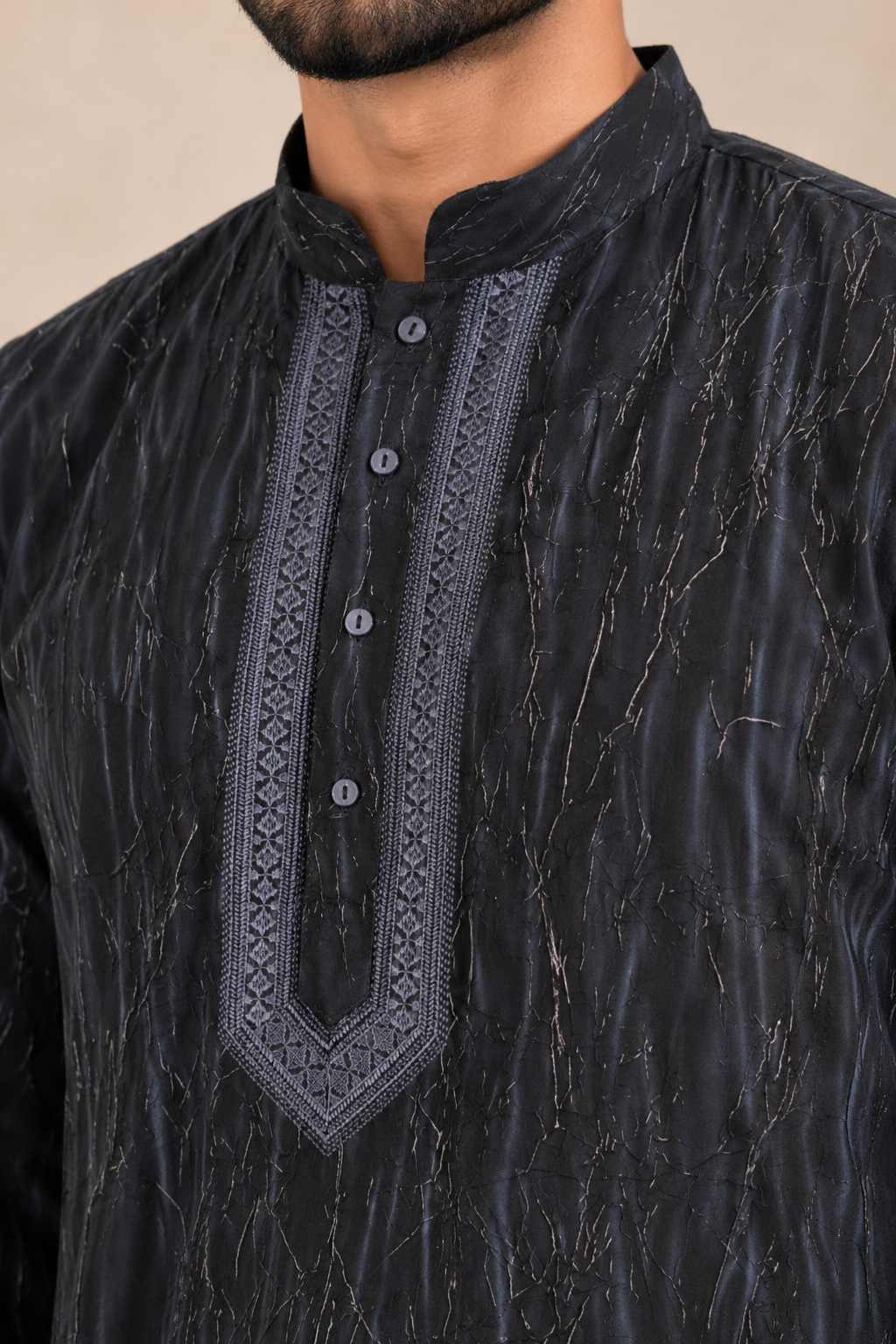 Men's Charcoal Grey Vintage Crush Kurta Pyjama Set