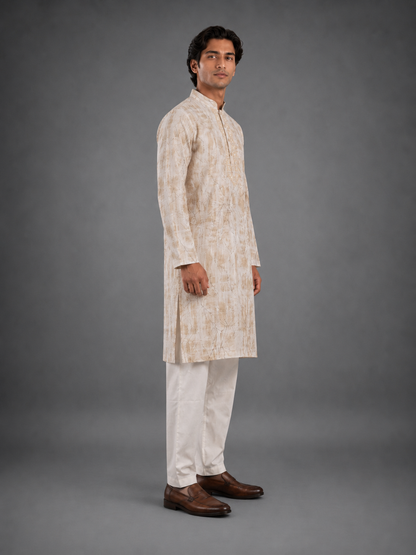 Men's Cream Beige Vintage Crush Classic Kurta Pyjama Set
