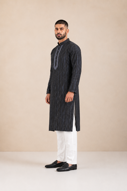 Men's Charcoal Grey Vintage Crush Kurta Pyjama Set