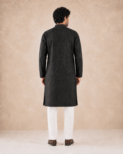 Men's Black Vintage Crush Kurta Pyjama Set