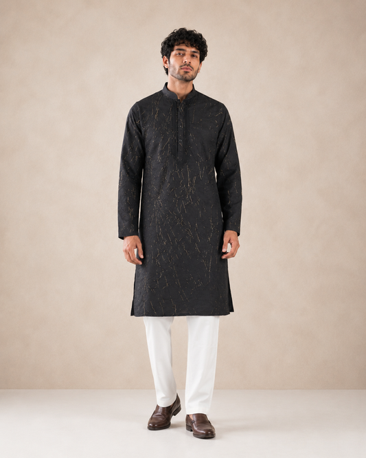 Men's Black Vintage Crush Kurta Pyjama Set