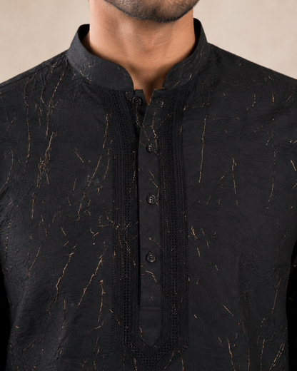 Men's Black Vintage Crush Kurta Pyjama Set