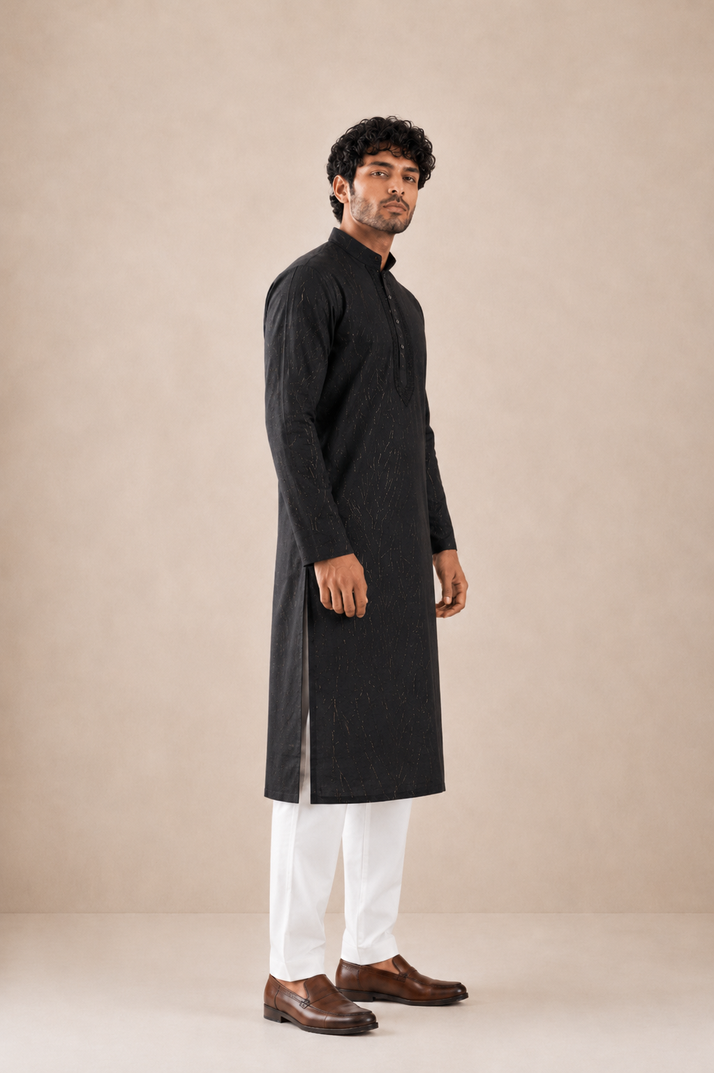 Men's Black Vintage Crush Kurta Pyjama Set