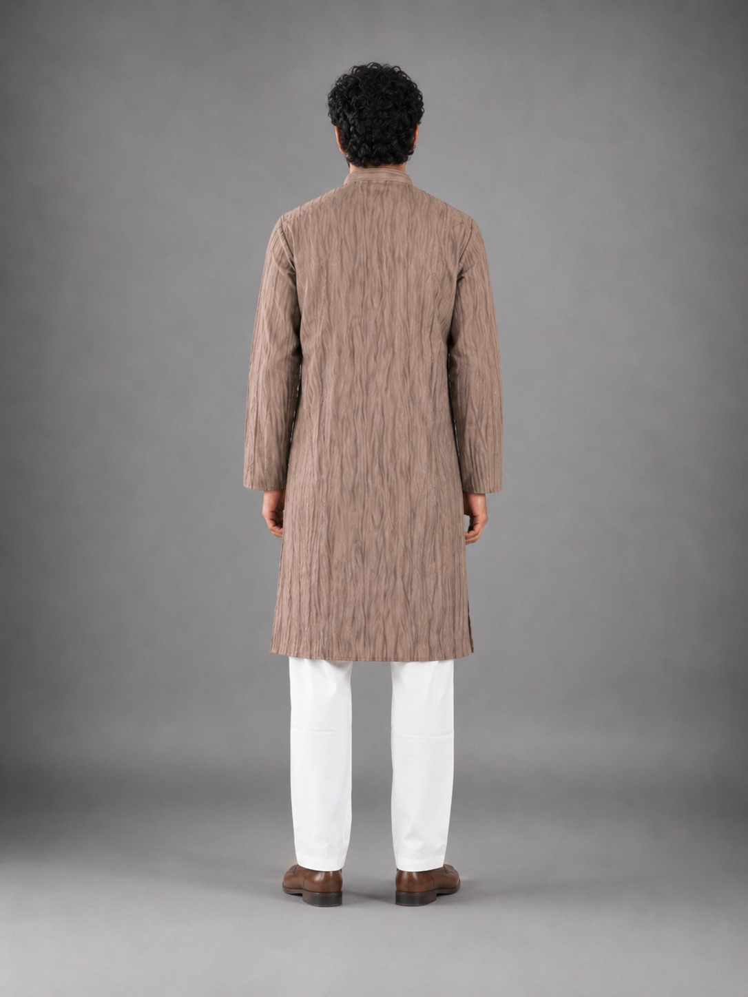Men's Light Brown Vintage Crush Kurta Pyjama Set