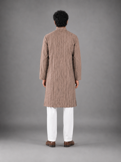 Men's Light Brown Vintage Crush Kurta Pyjama Set