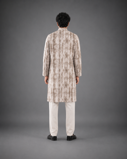 Men's Cream and Brown Vintage Crush Classic Kurta Pyjama Set