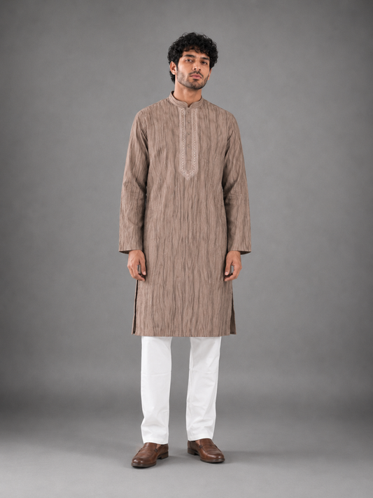 Men's Light Brown Vintage Crush Kurta Pyjama Set
