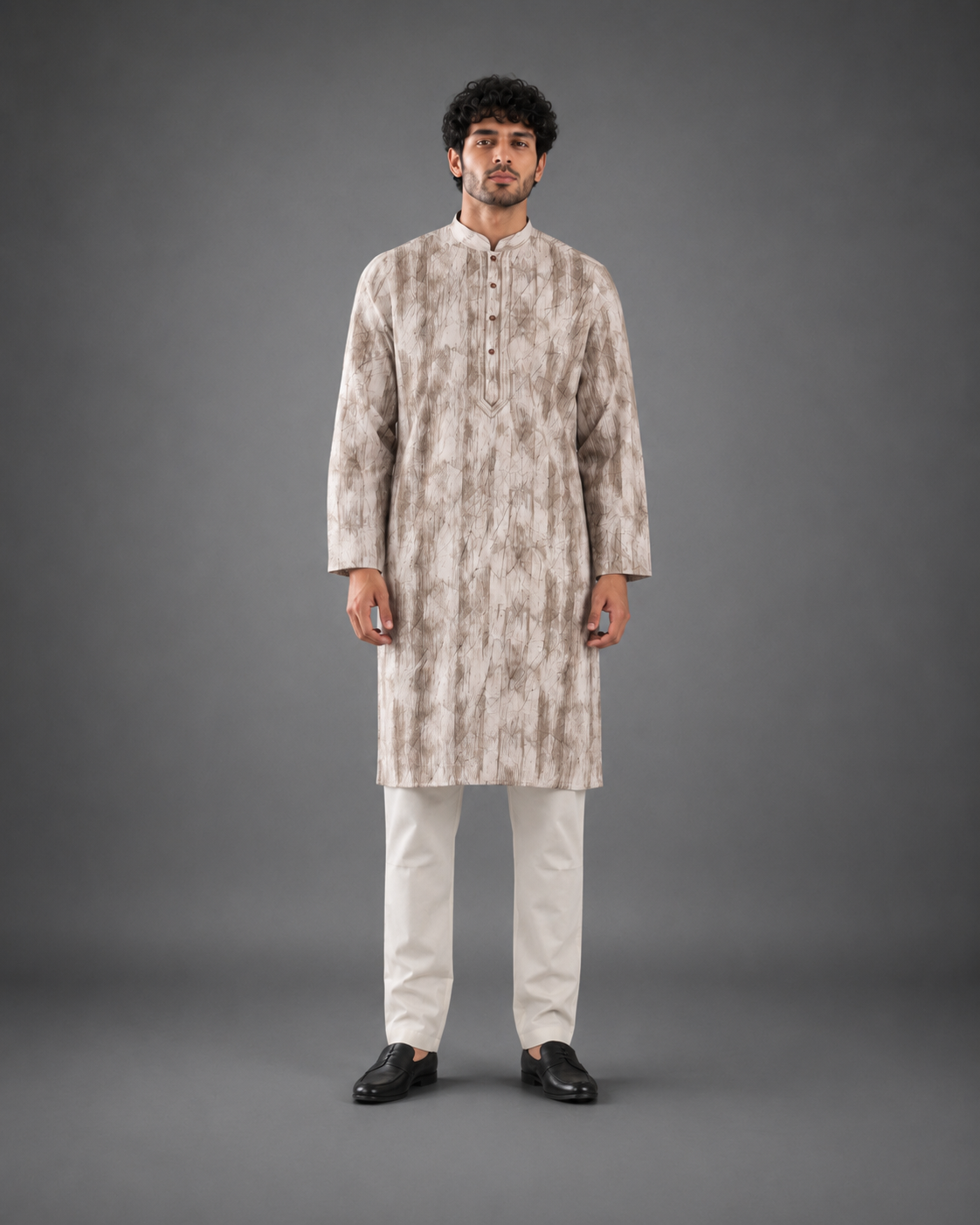 Men's Cream and Brown Vintage Crush Classic Kurta Pyjama Set