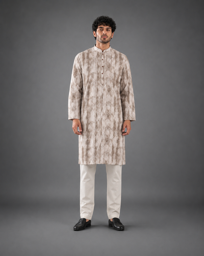 Men's Cream and Brown Vintage Crush Classic Kurta Pyjama Set