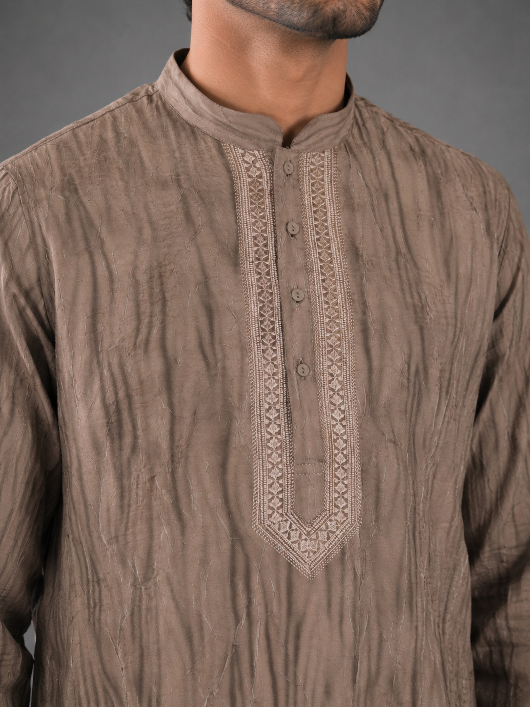 Men's Light Brown Vintage Crush Kurta Pyjama Set