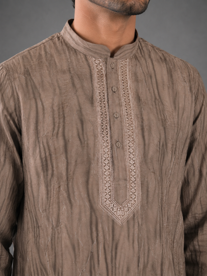 Men's Light Brown Vintage Crush Kurta Pyjama Set