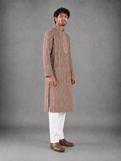 Men's Light Brown Vintage Crush Kurta Pyjama Set