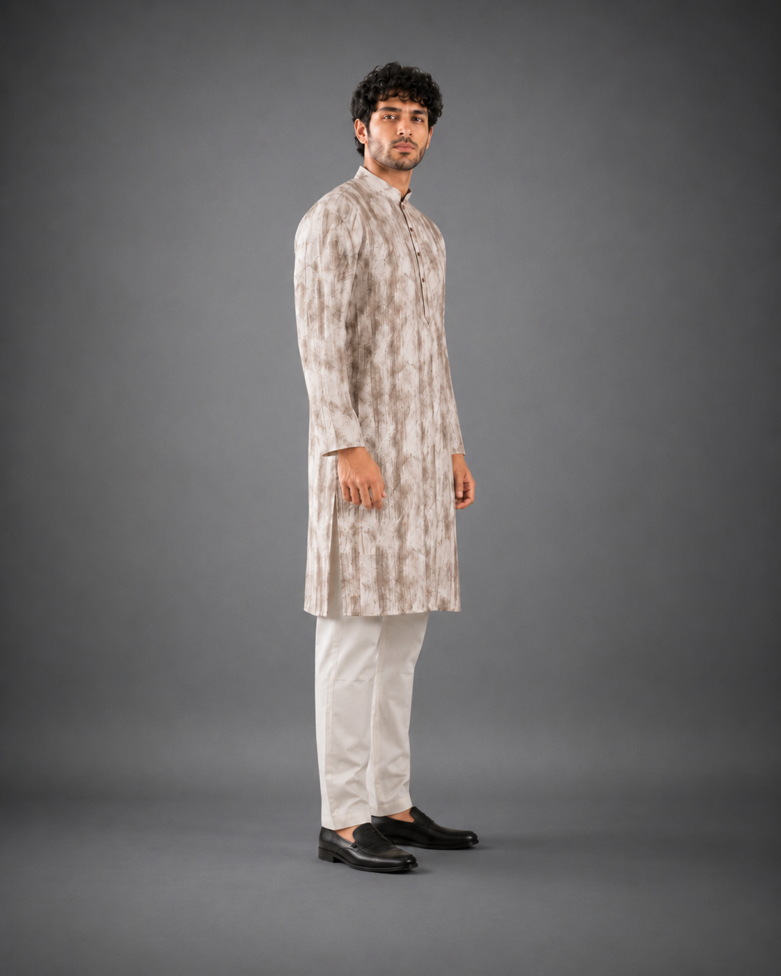 Men's Cream and Brown Vintage Crush Classic Kurta Pyjama Set