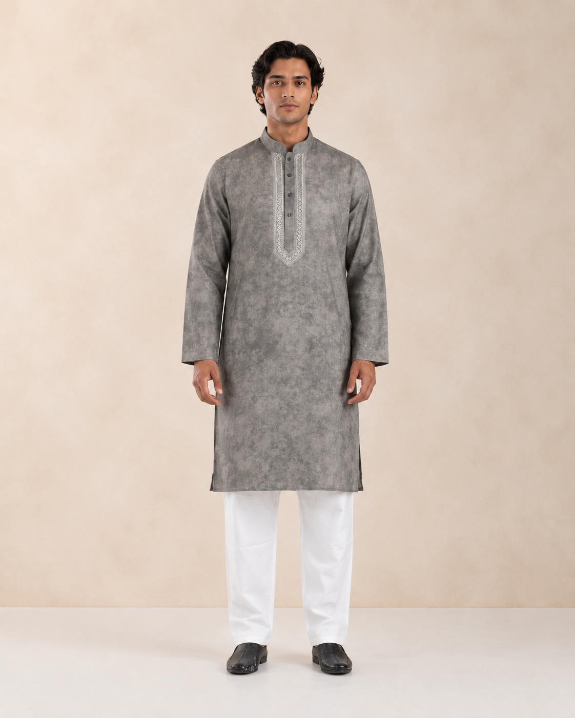 Men's Grey Vintage Crush Kurta Pyjama Set