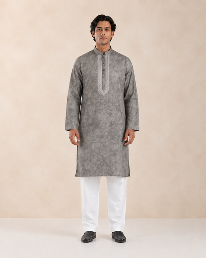Men's Grey Vintage Crush Kurta Pyjama Set