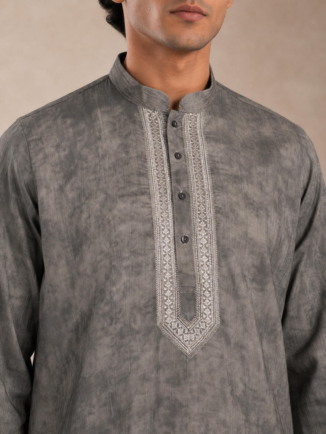 Men's Grey Vintage Crush Kurta Pyjama Set