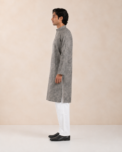Men's Grey Vintage Crush Kurta Pyjama Set