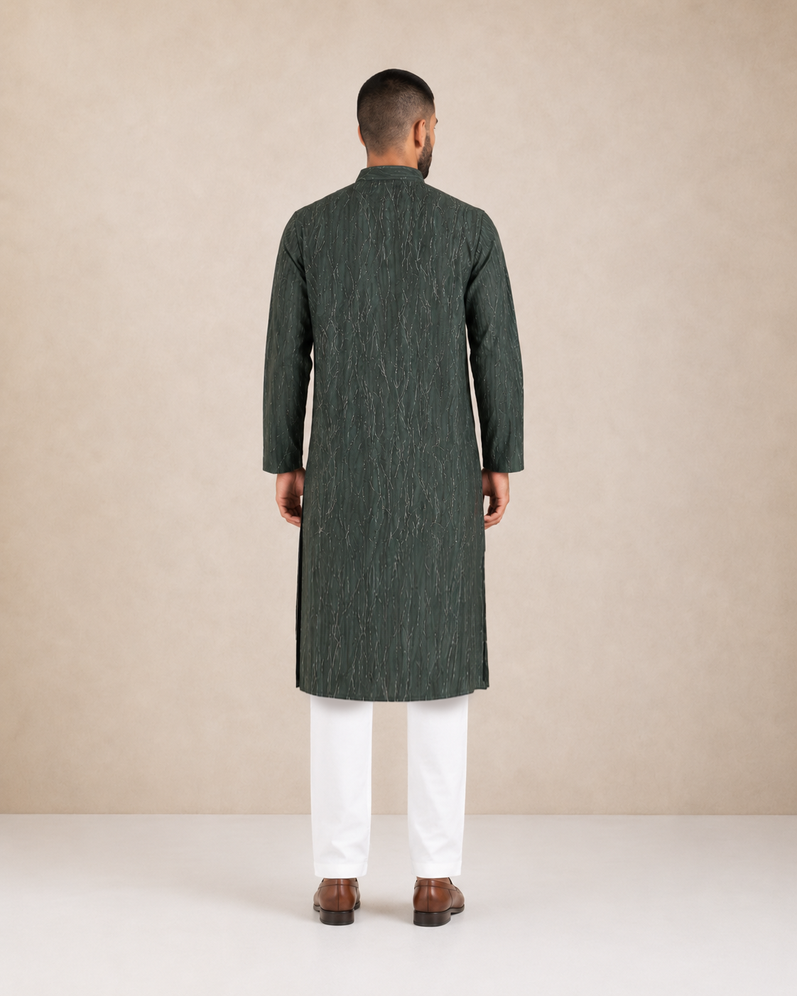 Men's Dark Green Vintage Crush Classic Kurta Pyjama Set