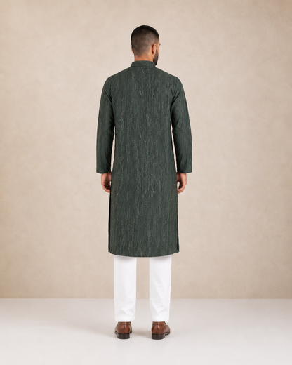 Men's Dark Green Vintage Crush Classic Kurta Pyjama Set
