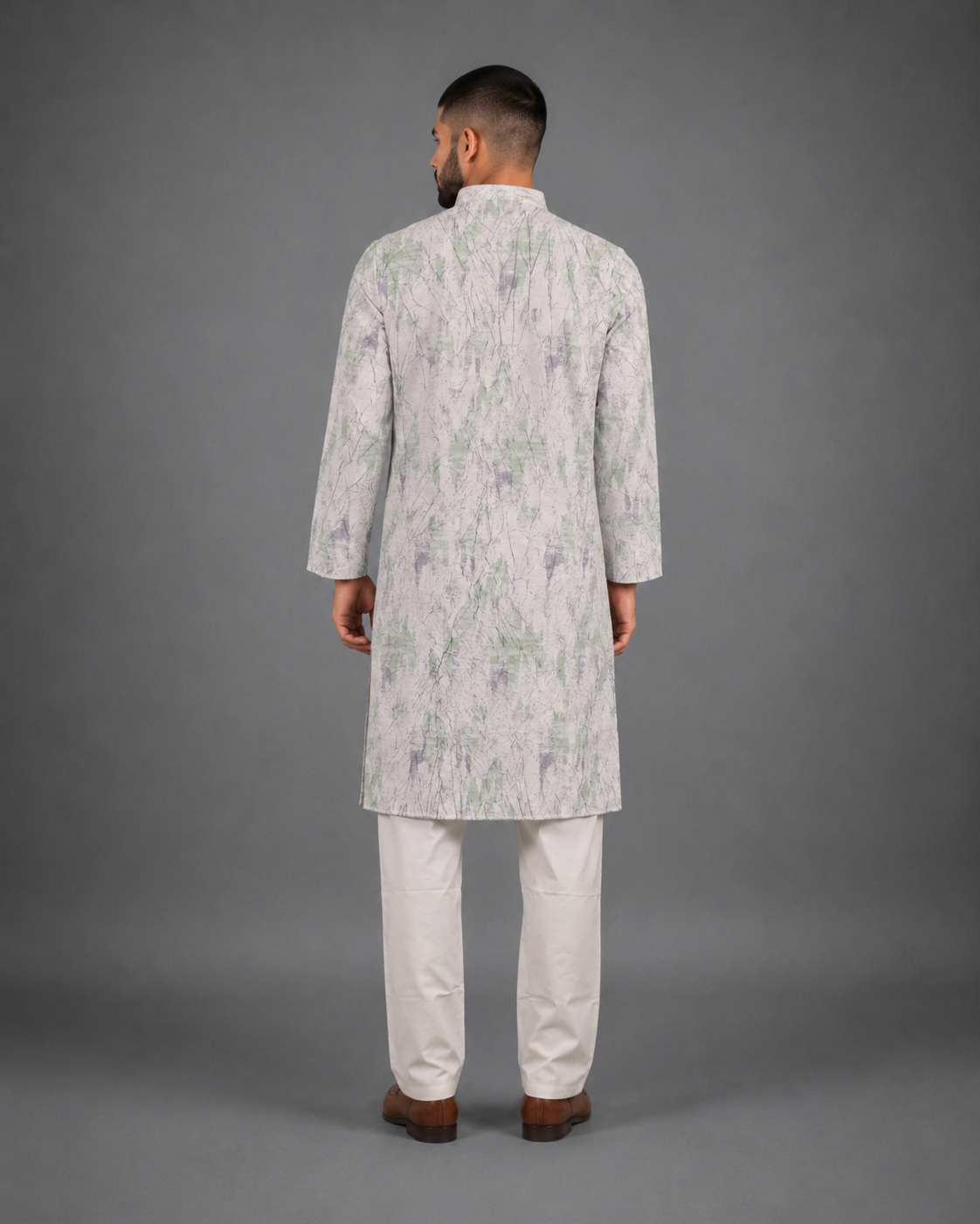 Men's White & Light Green Vintage Crush Classic Kurta Pyjama Set