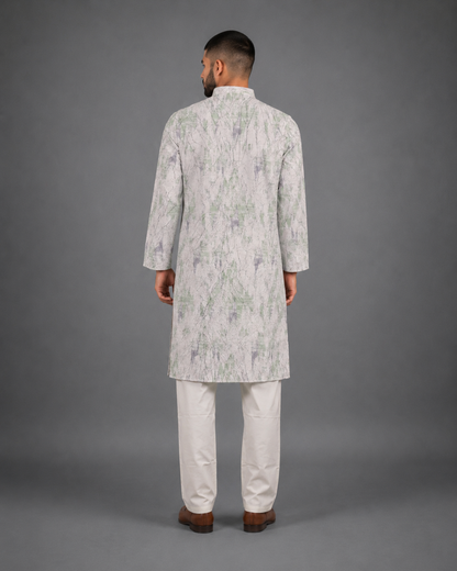 Men's White & Light Green Vintage Crush Classic Kurta Pyjama Set