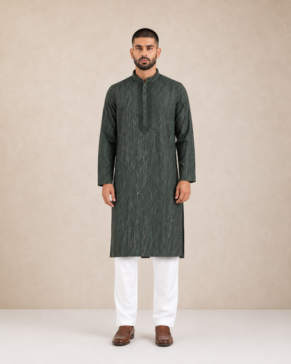 Men's Dark Green Vintage Crush Classic Kurta Pyjama Set