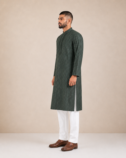 Men's Dark Green Vintage Crush Classic Kurta Pyjama Set