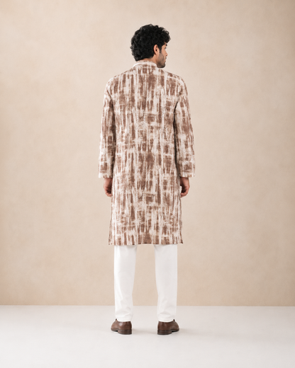 Men's Cocoa Brown & White Vintage Crush Classic Kurta Pyjama Set