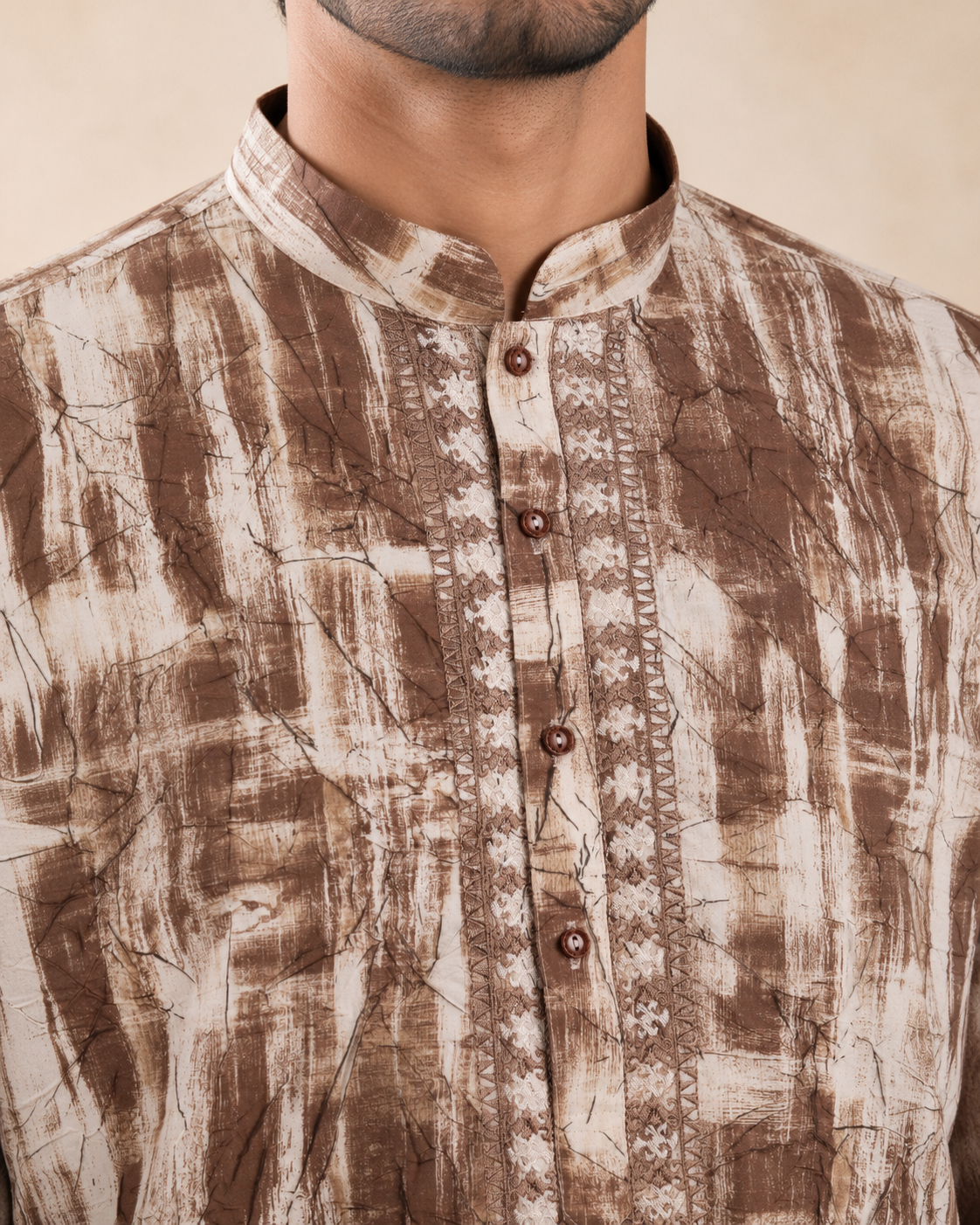 Men's Cocoa Brown & White Vintage Crush Classic Kurta Pyjama Set