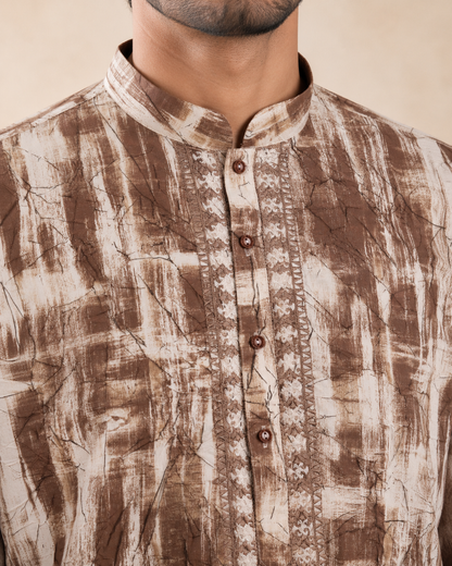 Men's Cocoa Brown & White Vintage Crush Classic Kurta Pyjama Set