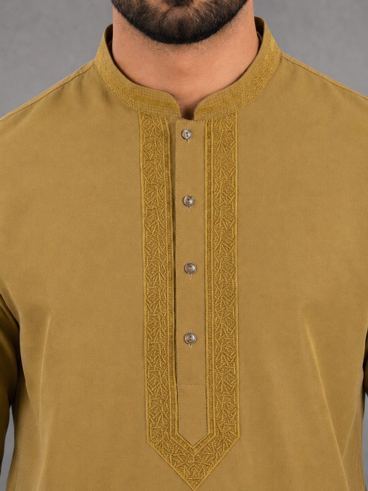 Men’s Mustard Yellow Textured Kurta Pyjama Set