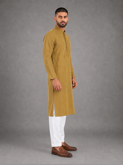 Men’s Mustard Yellow Textured Kurta Pyjama Set
