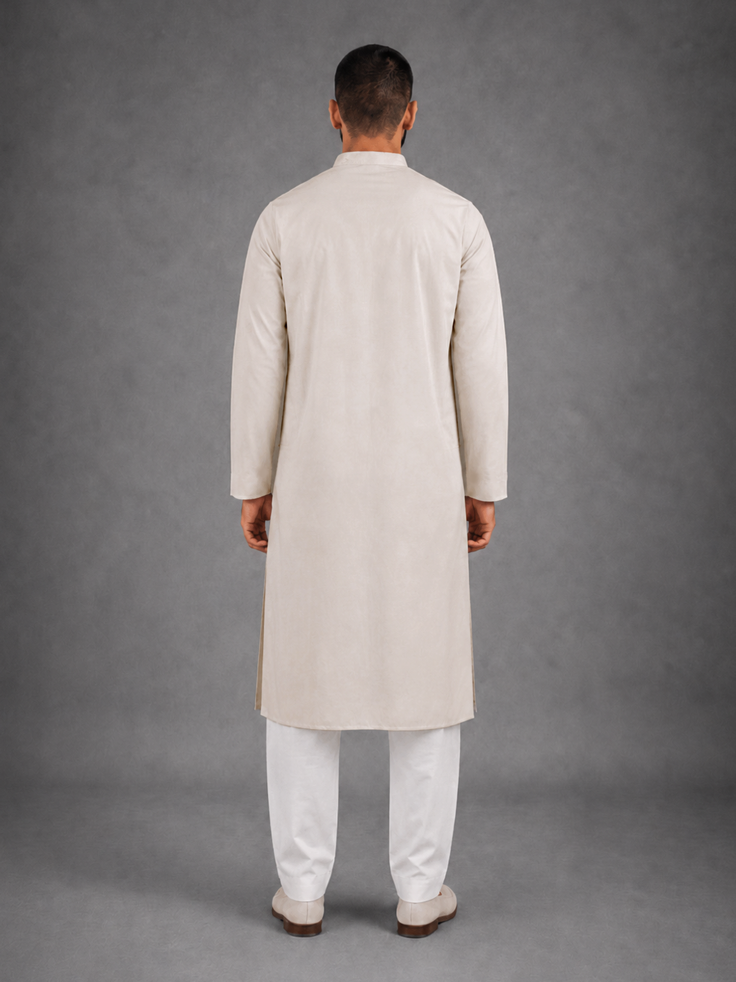 Men’s Cream  Textured Kurta Pyjama Set