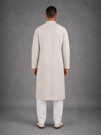 Men’s Cream  Textured Kurta Pyjama Set