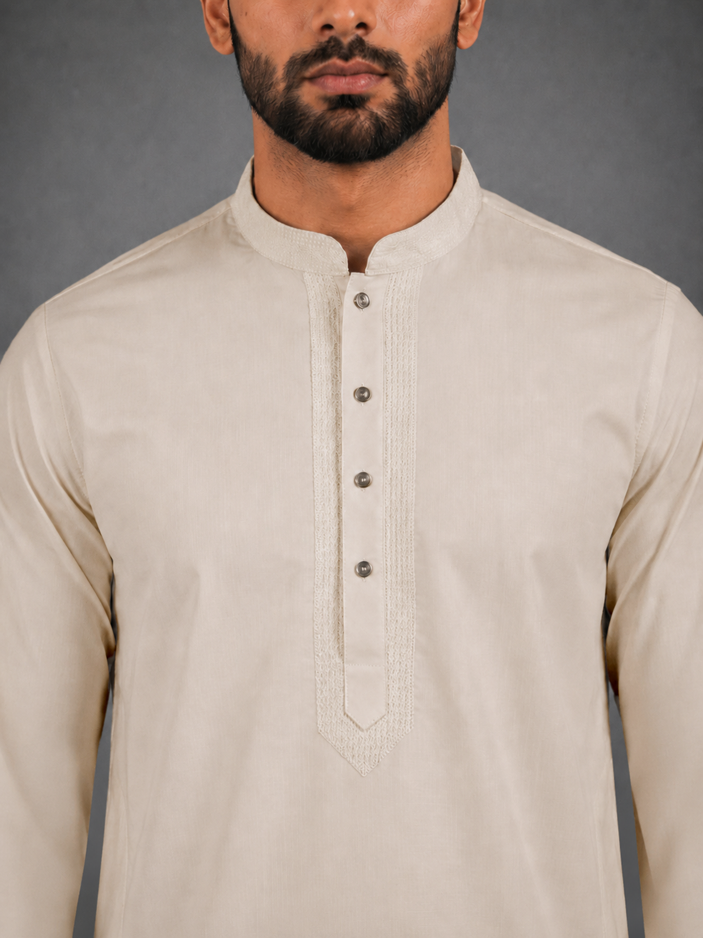 Men’s Cream  Textured Kurta Pyjama Set