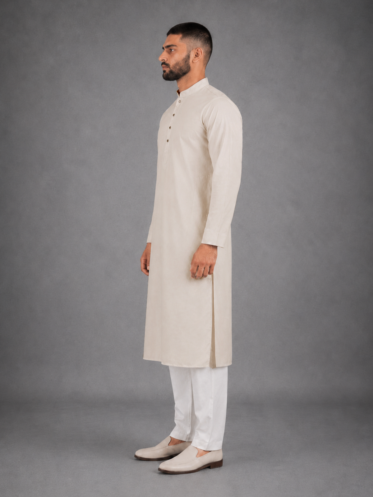 Men’s Cream  Textured Kurta Pyjama Set