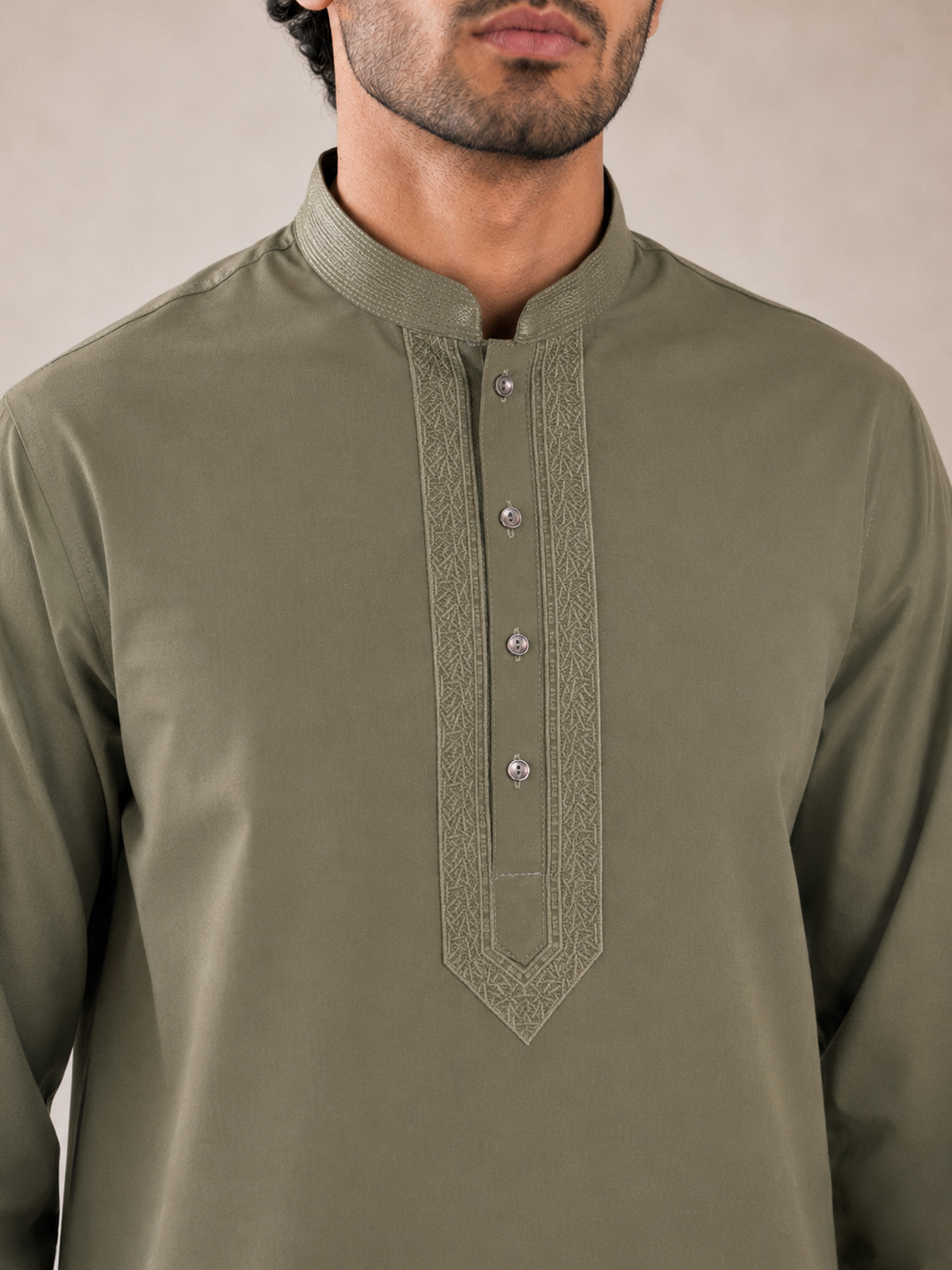 Men’s Olive Green Textured Kurta Pyjama Set