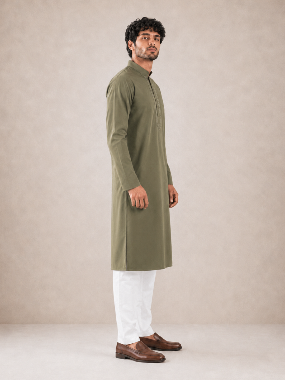 Men’s Olive Green Textured Kurta Pyjama Set