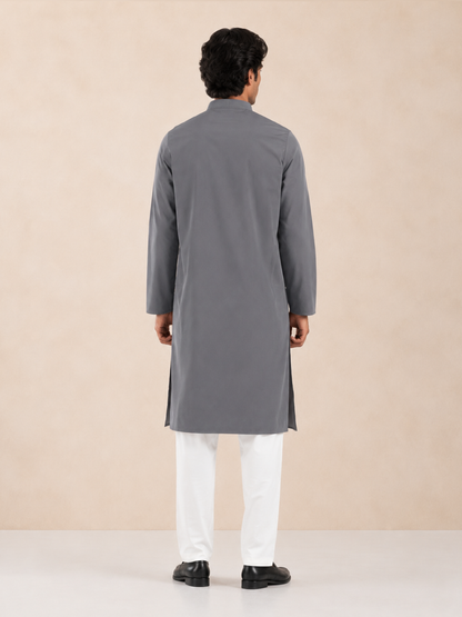 Men’s Grey Textured Kurta Pyjama Set