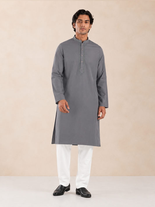 Men’s Grey Textured Kurta Pyjama Set