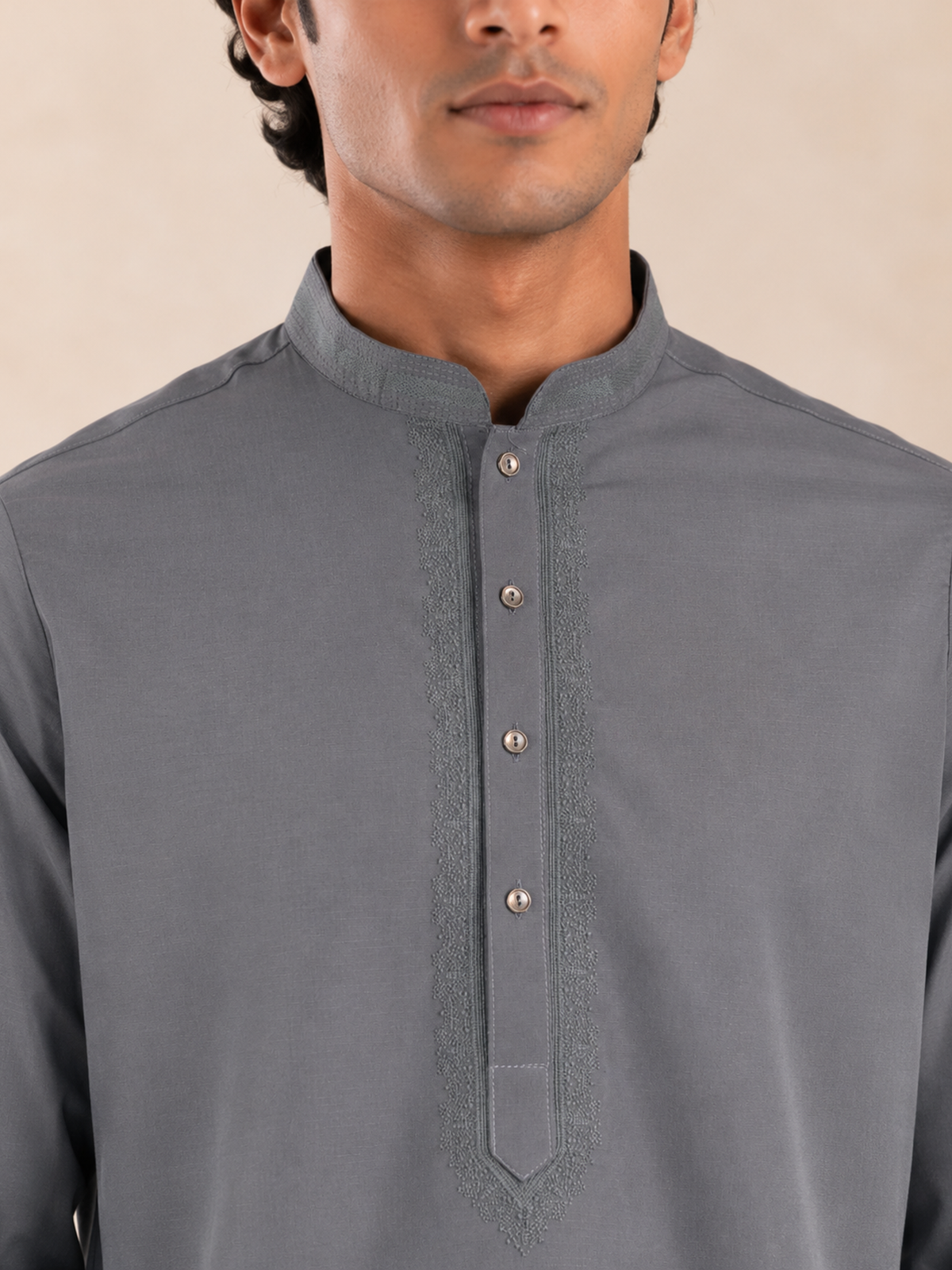 Men’s Grey Textured Kurta Pyjama Set