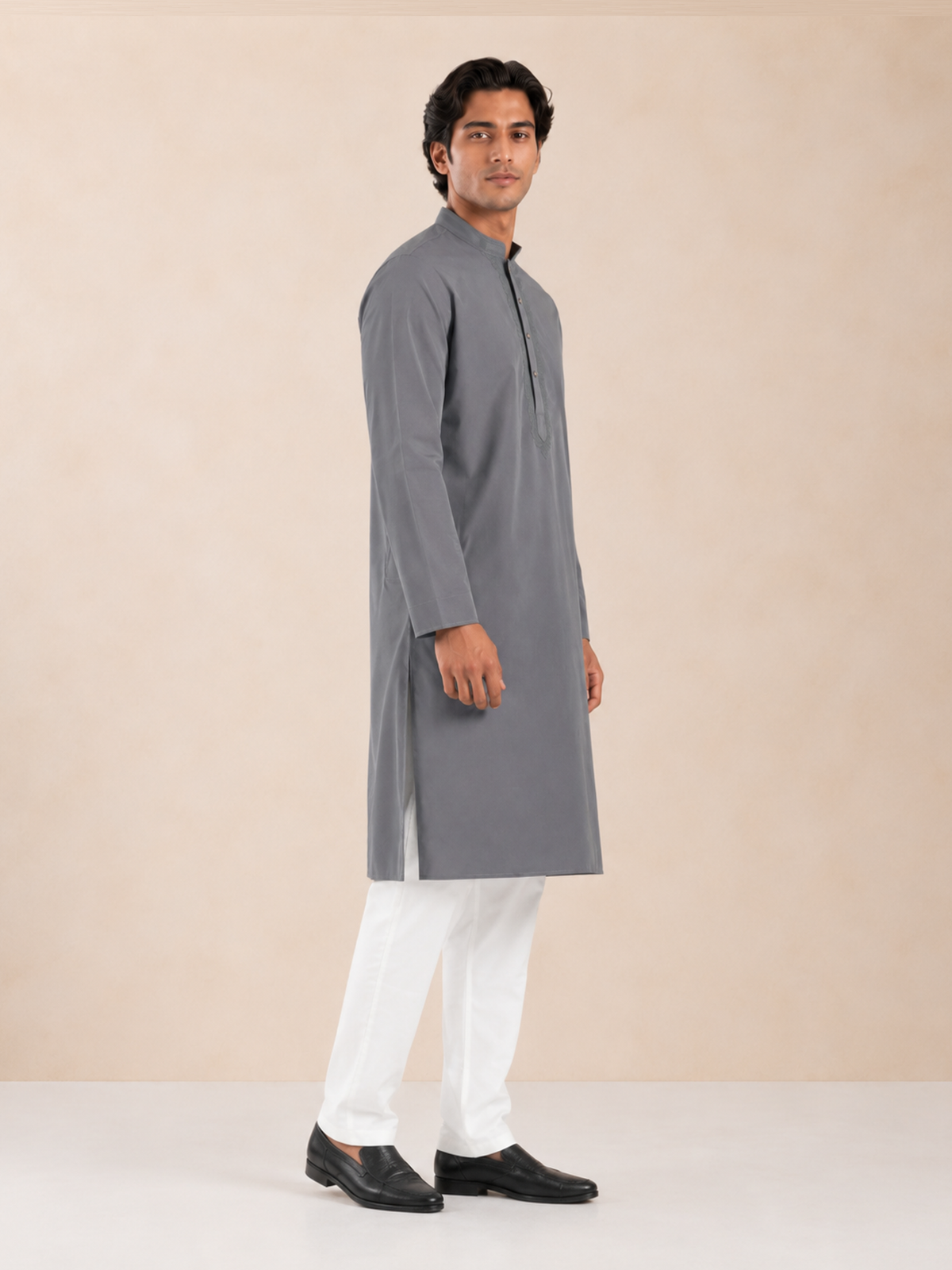 Men’s Grey Textured Kurta Pyjama Set