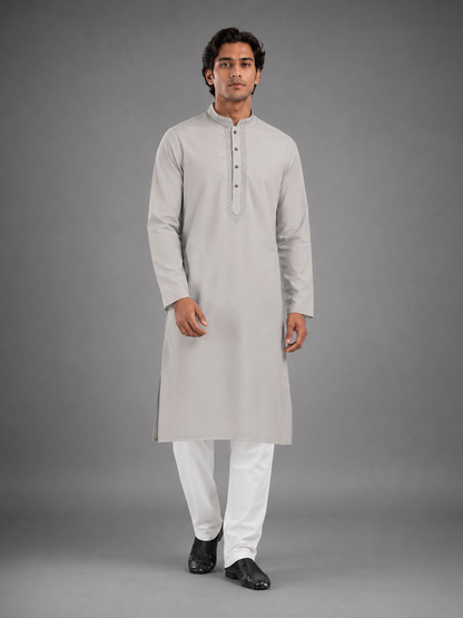 Men’s Light Grey Textured Kurta Pyjama Set