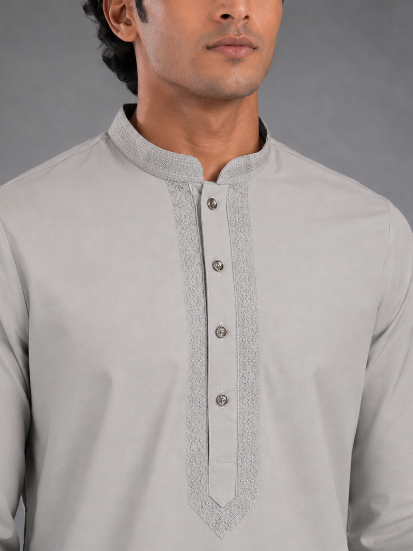 Men’s Light Grey Textured Kurta Pyjama Set