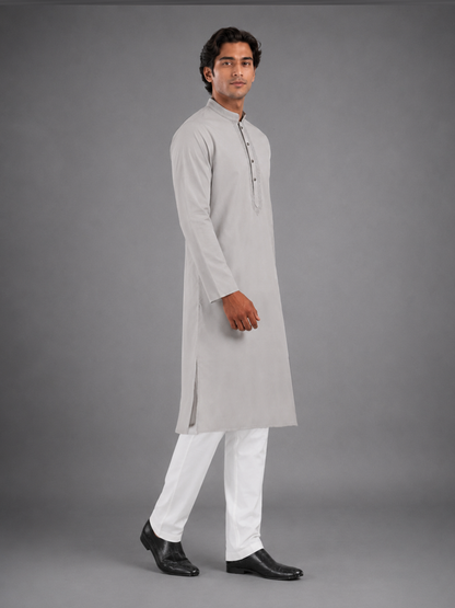Men’s Light Grey Textured Kurta Pyjama Set