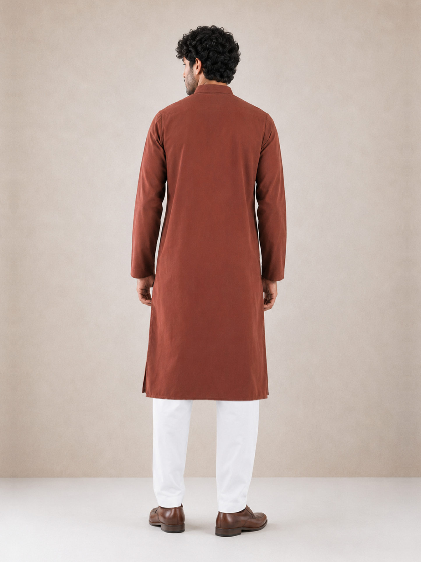 Men’s Rust Brown  Textured Kurta Pyjama Set