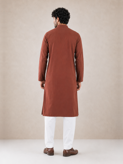 Men’s Rust Brown  Textured Kurta Pyjama Set