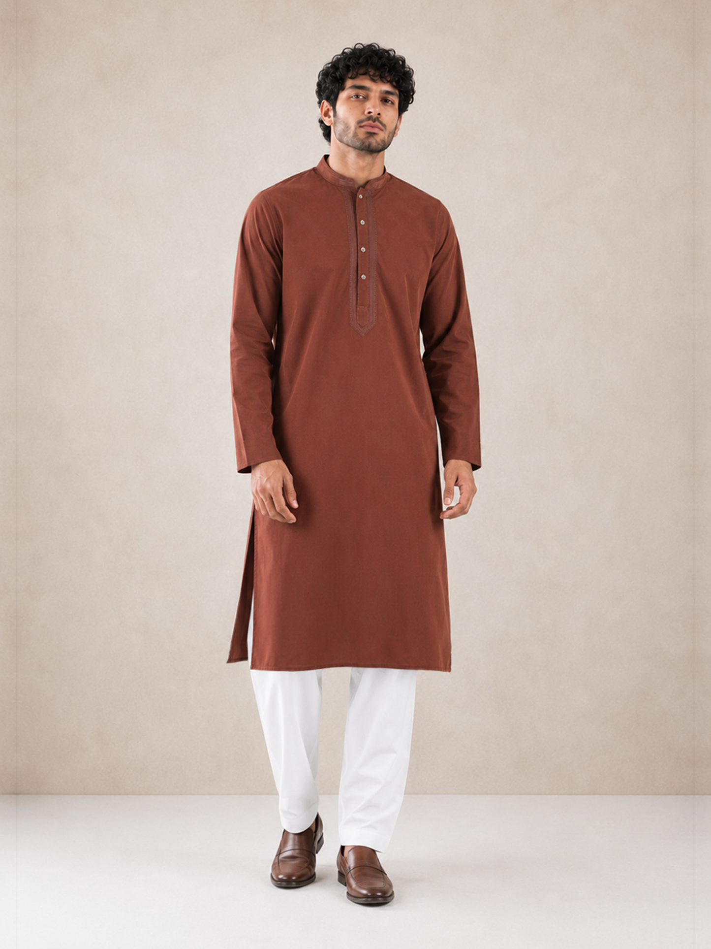 Men’s Rust Brown  Textured Kurta Pyjama Set